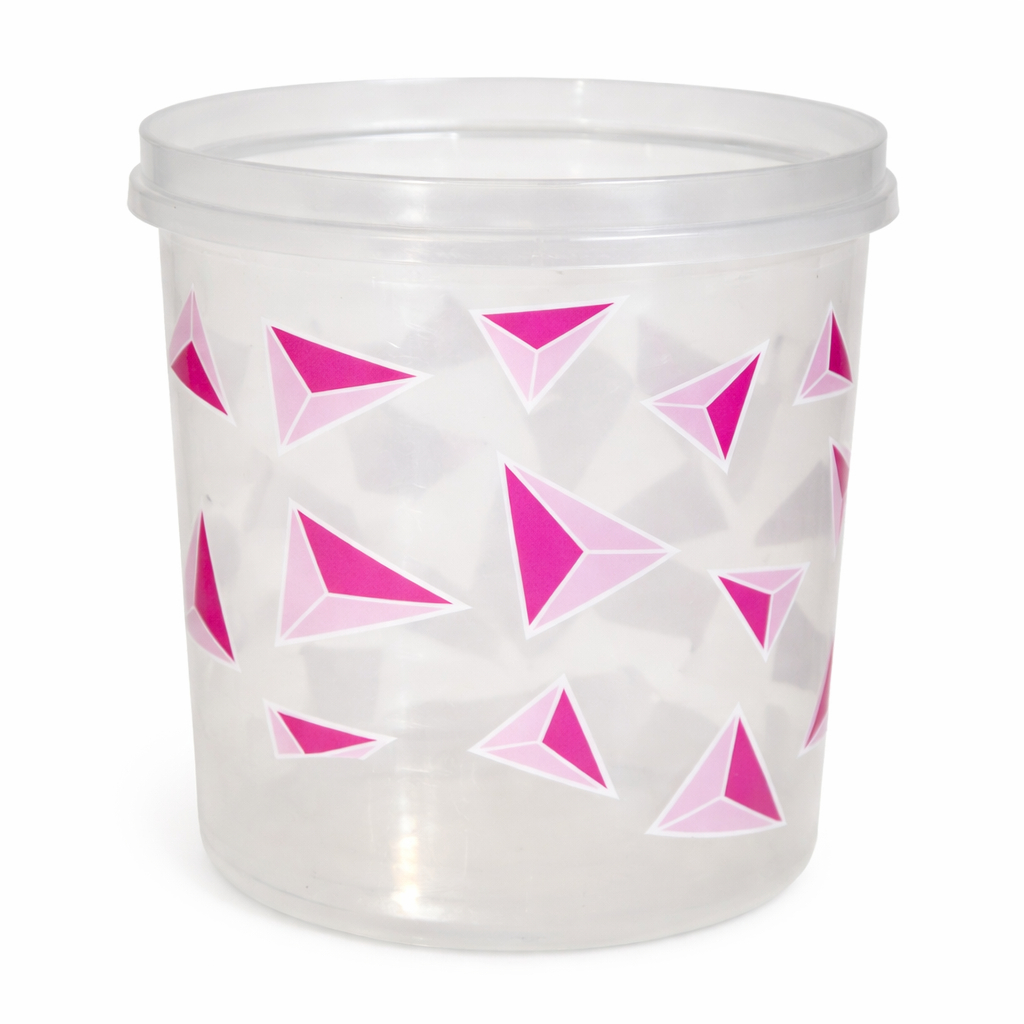 Translucent Plastic Storage Container with Lid and Geometric Print
