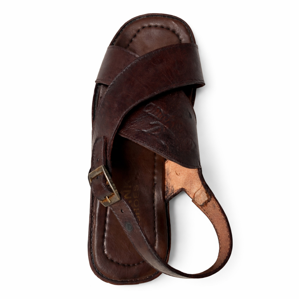 Mens Brown Leather Cross Strap Slingback Sandal