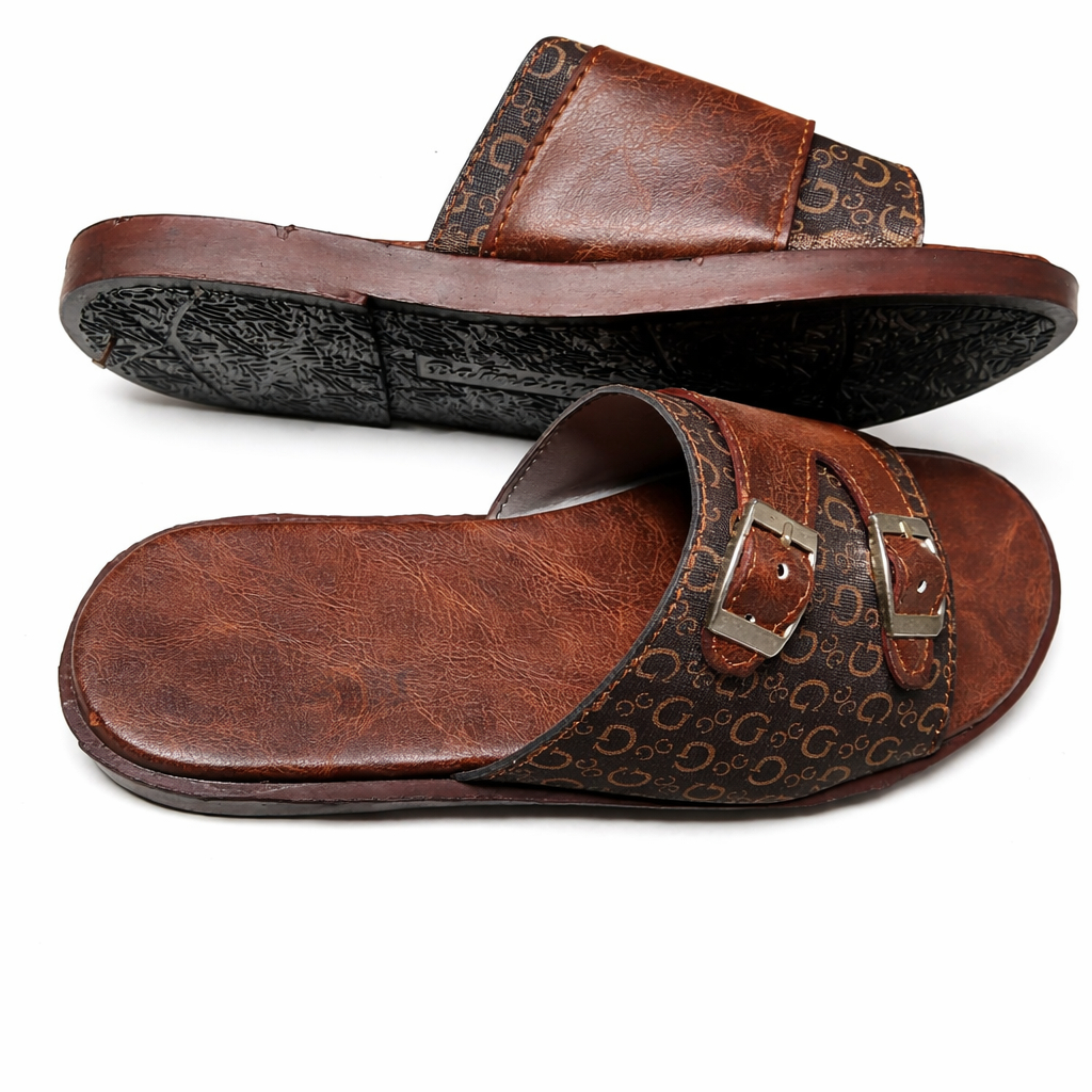 Quality Men Double Strap Buckle Slide Sandals