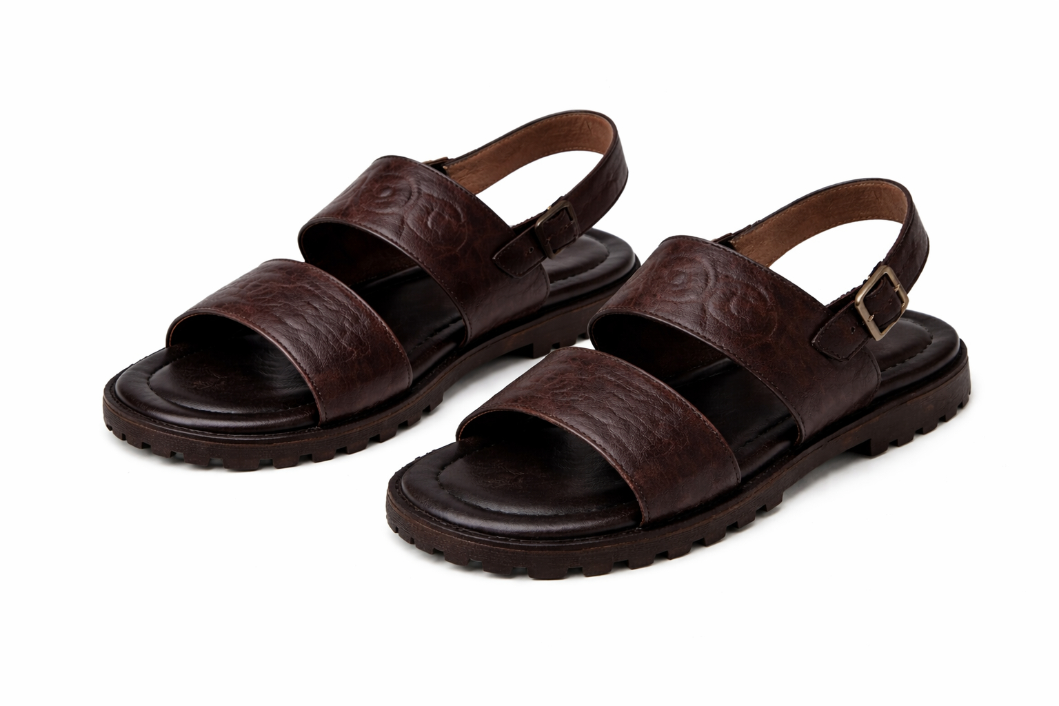 Quality Men Brown Leather Double Strap Sandals with Back Strap