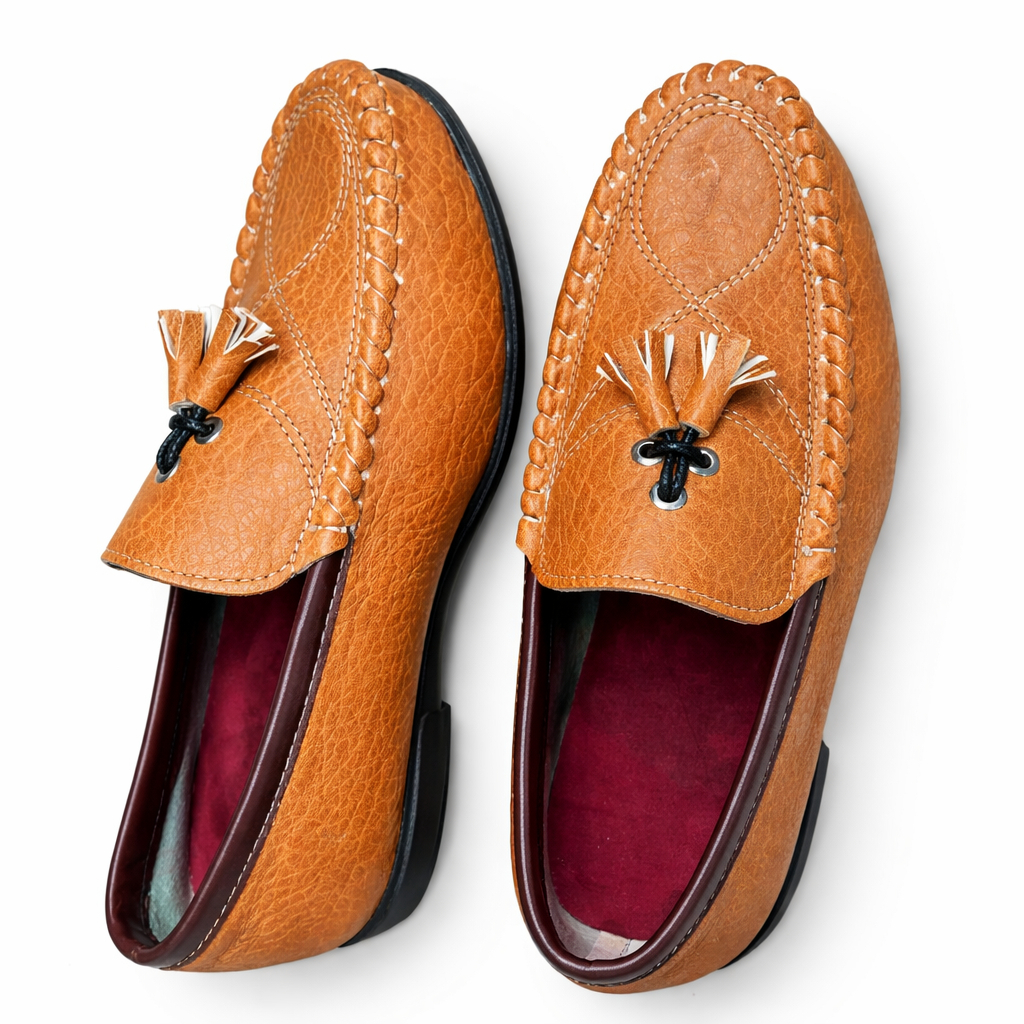 Mens Brown Leather Tassel Loafers Slip On Casual Shoes