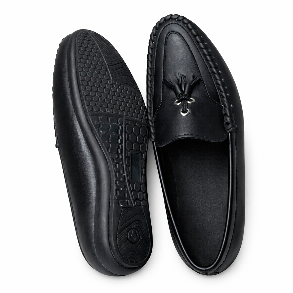 Mens Black Tassel Slip On Loafers