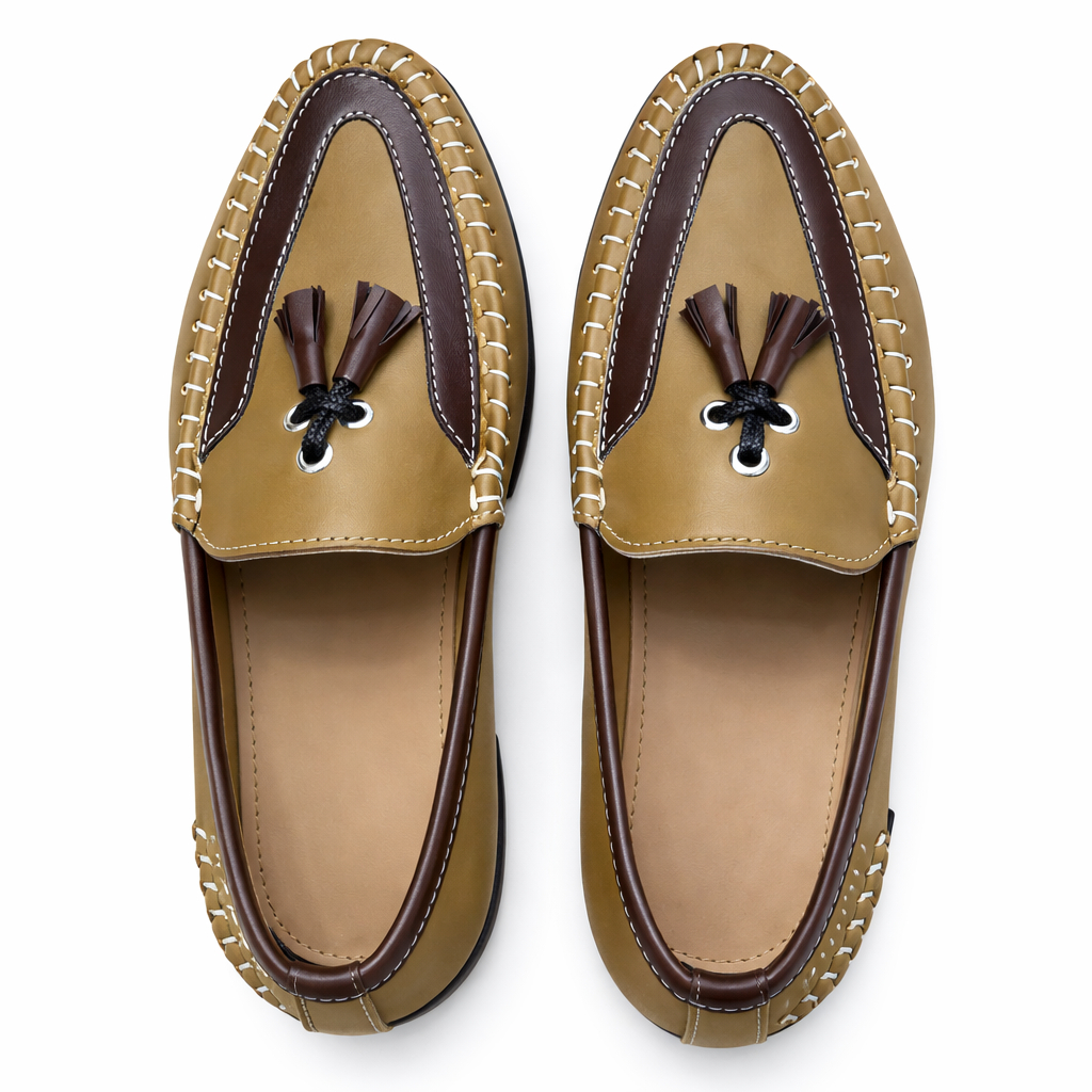Mens Two Tone Tassel Leather Loafers