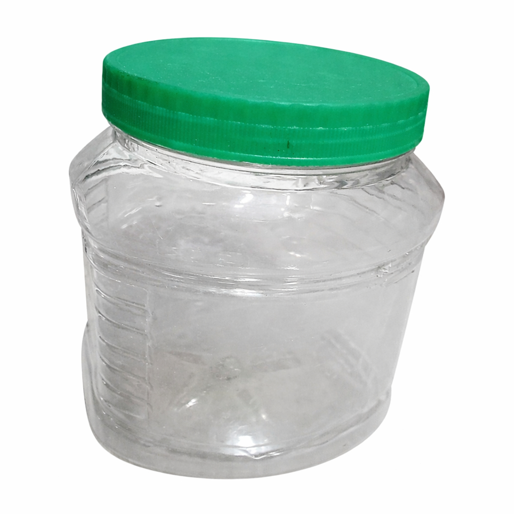 Clear Plastic Storage Jar with Green Lid