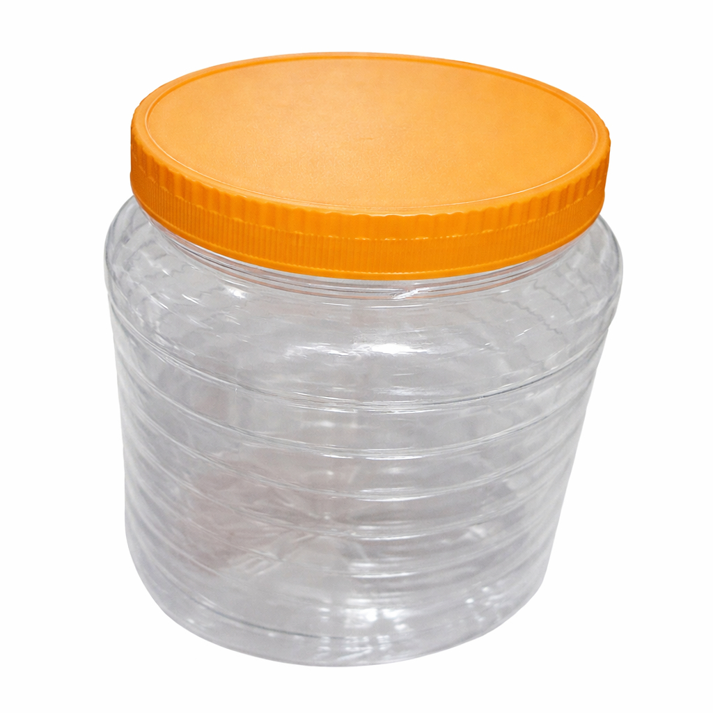 Transparent Plastic Jar with Yellow Screw On Lid
