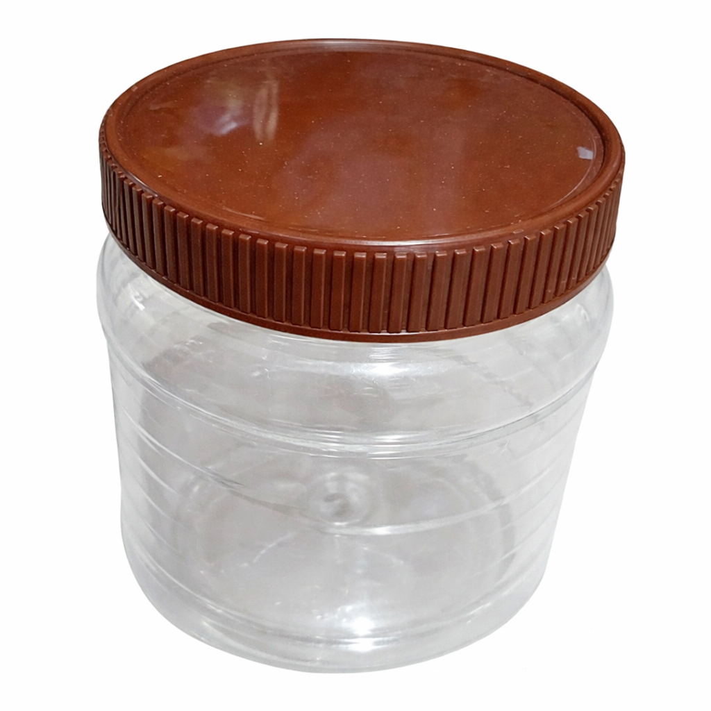 Clear Plastic Storage Container with Brown Screw Lid