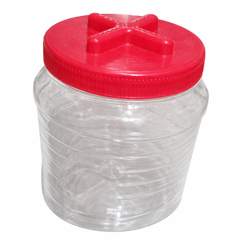 Clear Plastic Storage Jar with Airtight Red Lid