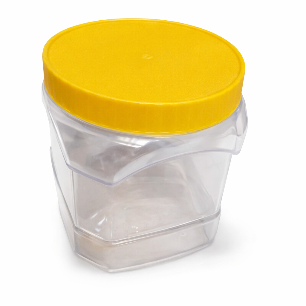 Transparent Plastic Storage Container with Yellow Screw On Lid