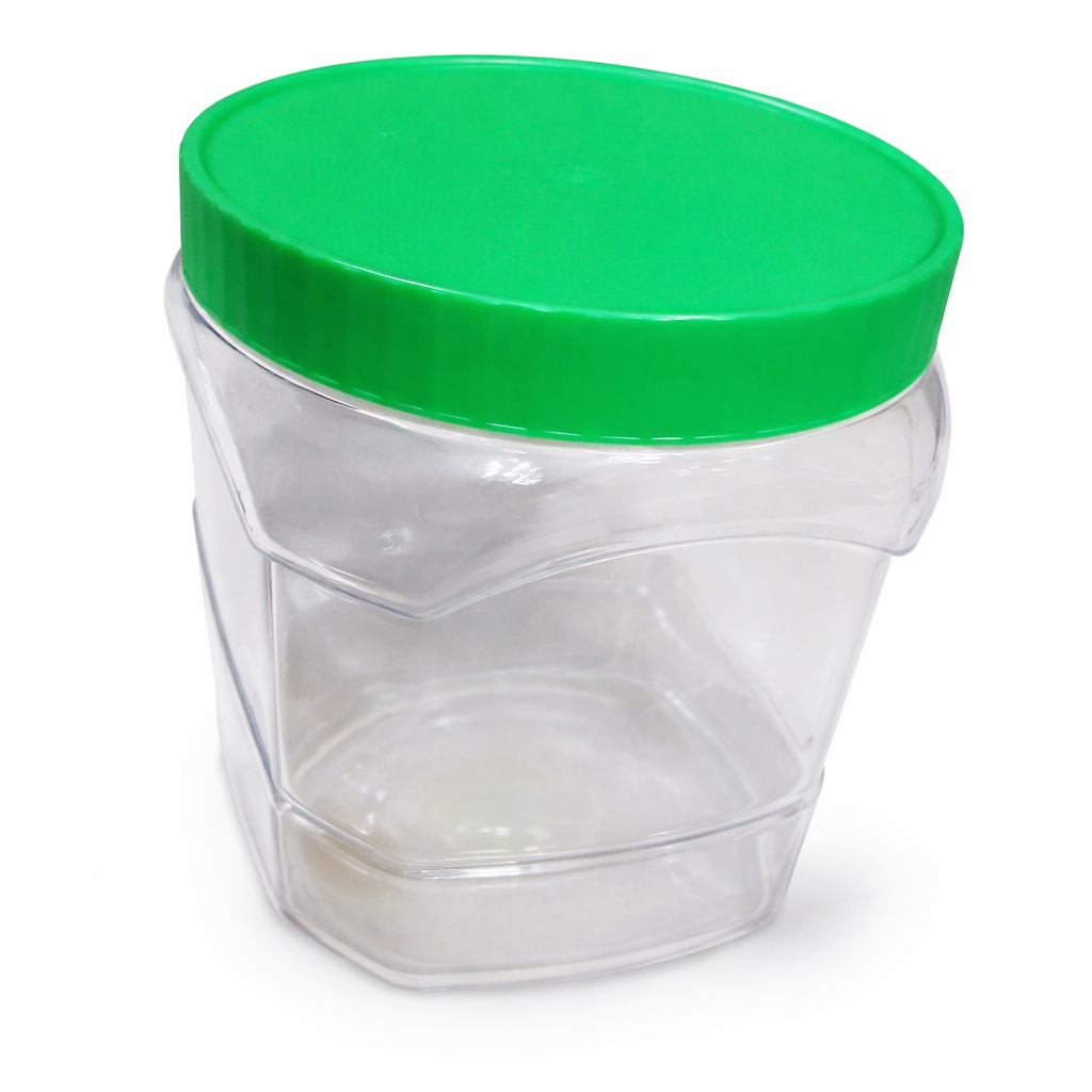 Transparent Plastic Storage Jar with Green Screw On Lid