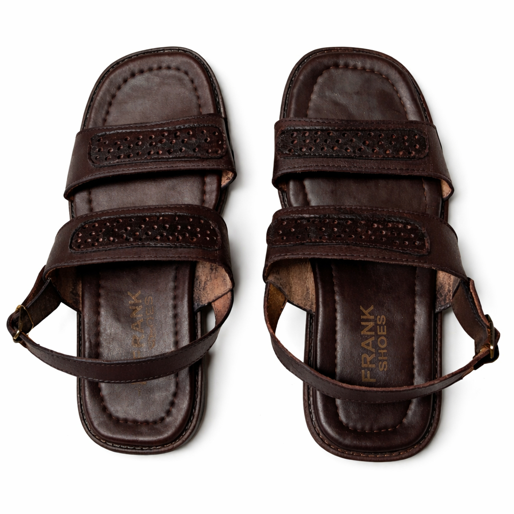 Durable Men Brown Double Strap Leather Sandals