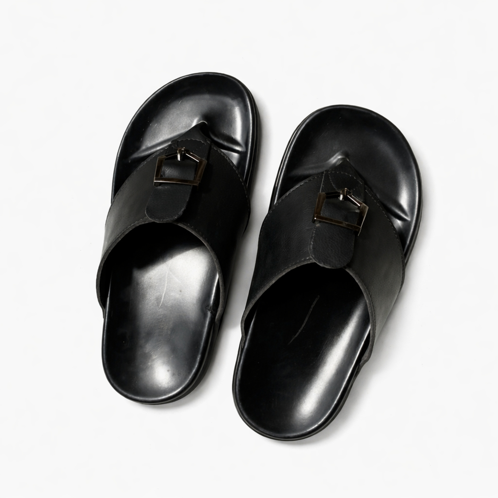 Mens Black Open Toe Slide Sandals