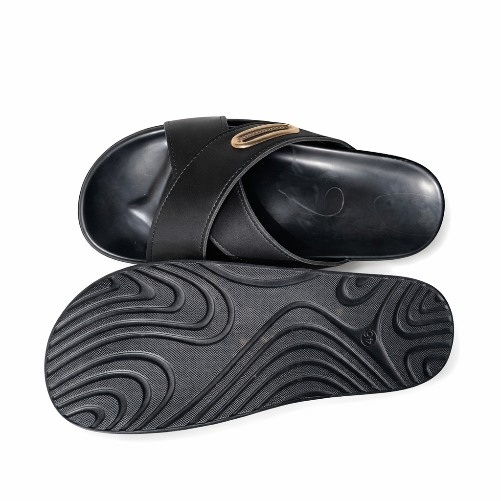 Mens Black Cross Strap Slide Sandals