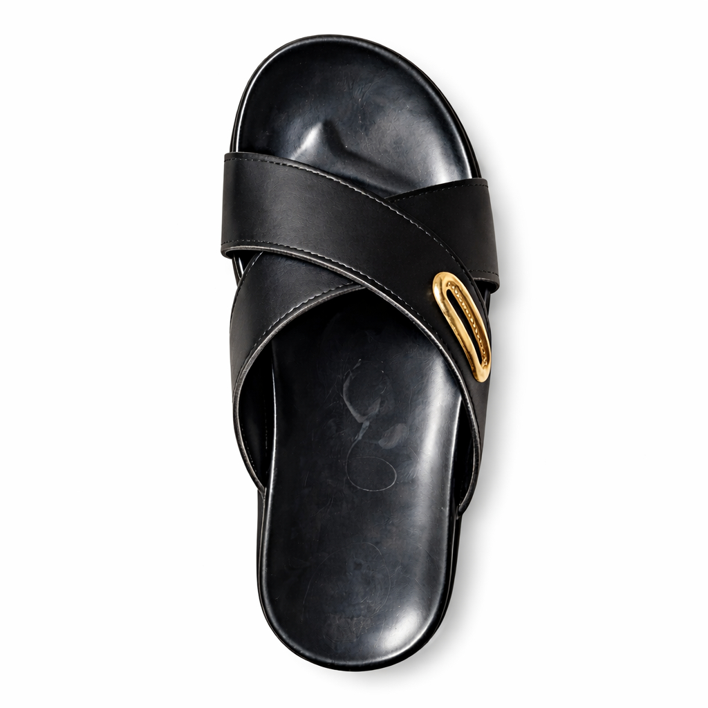 Mens Black Cross Strap Slide Sandals
