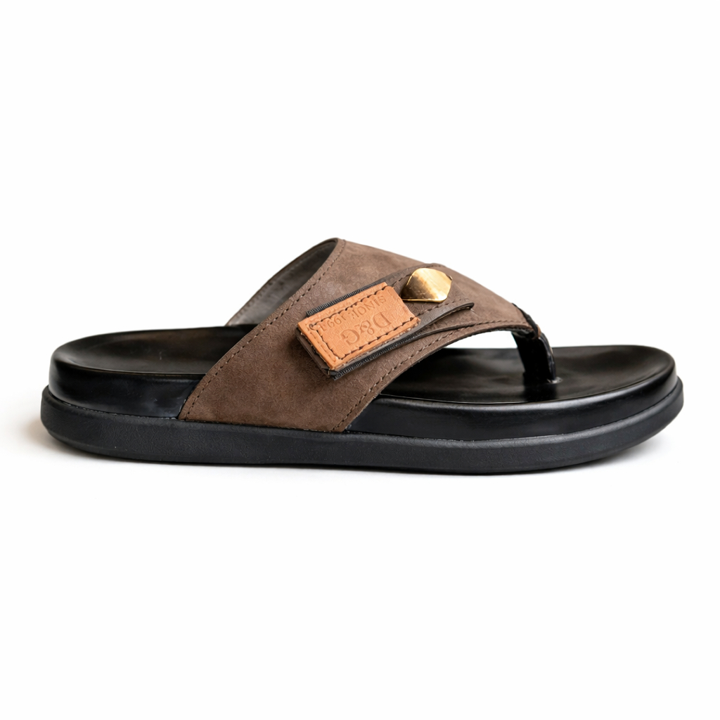 Mens Brown Wide Strap Slide Sandals