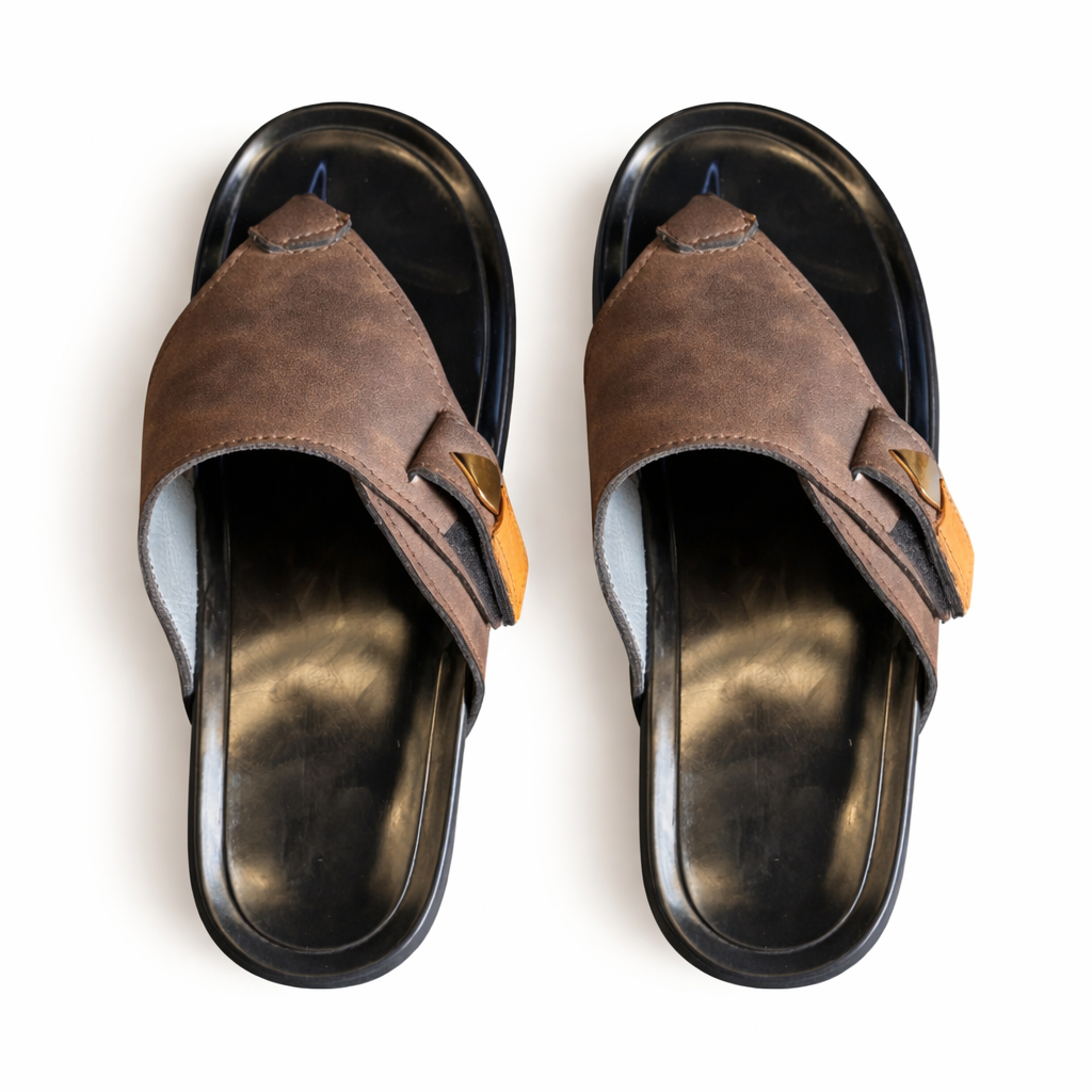 Mens Brown Wide Strap Slide Sandals