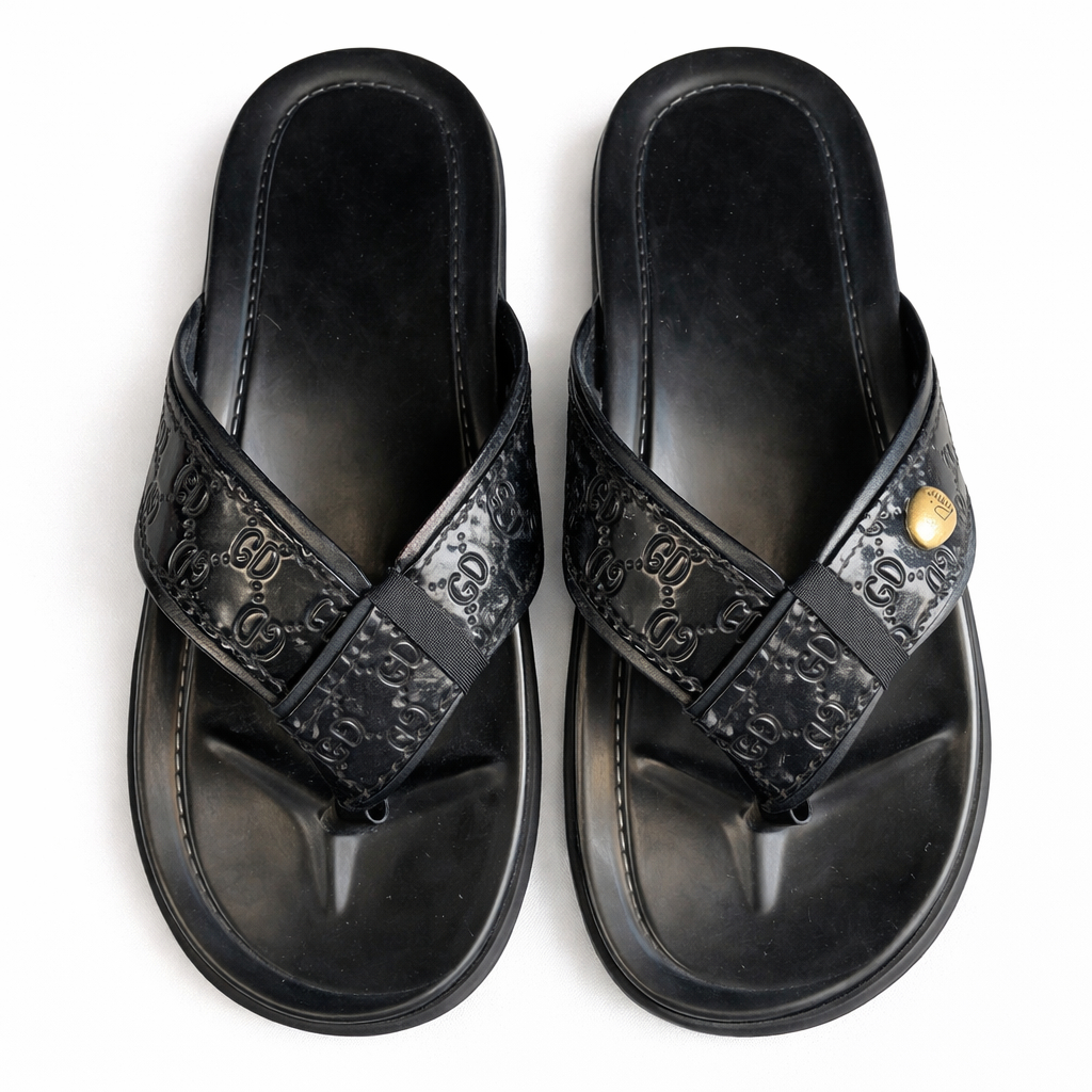 Mens Black Cross Strap Toe Post Sandal