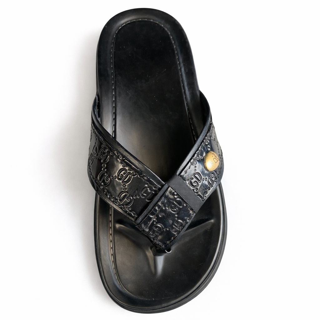 Mens Black Cross Strap Toe Post Sandal