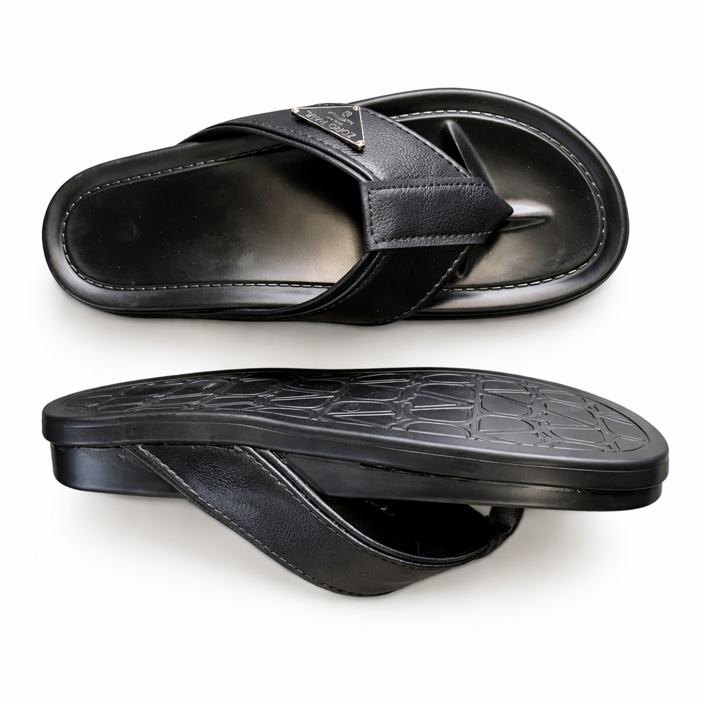 Mens Black Leather Cross Strap Slide Sandals