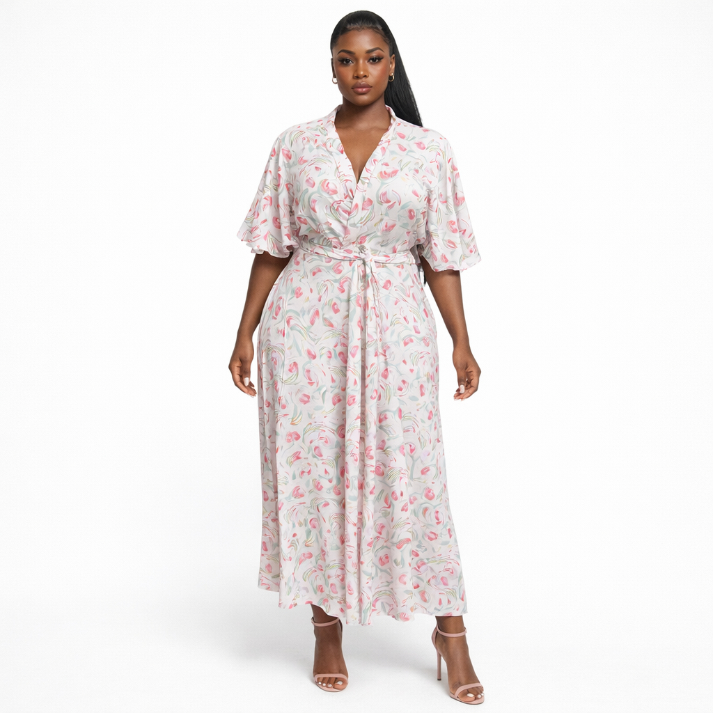 Blush Petal Wrap Midi Dress