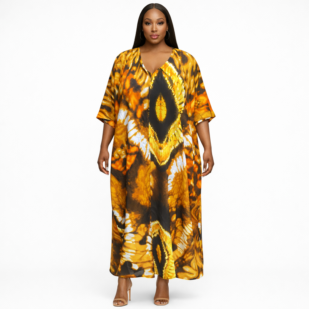 Loose Fit Ankara Print Short Sleeve Gown