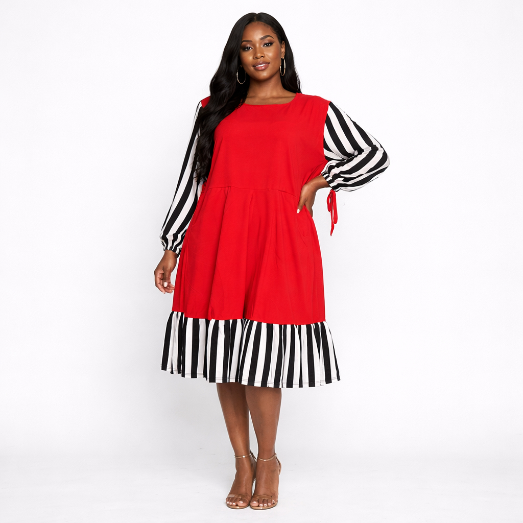 Ruby Contrast Layered Midi Dress