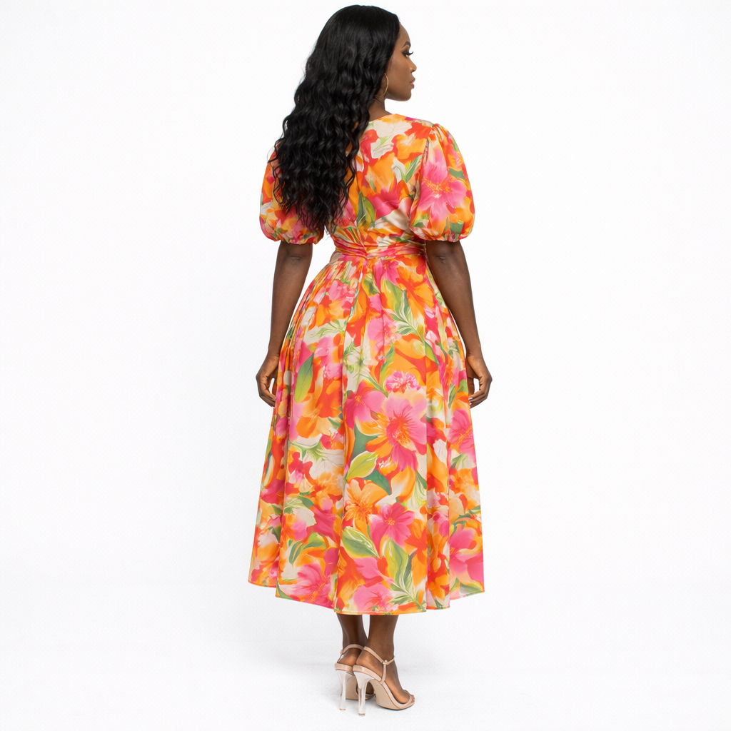 Floral V Neck Short Sleeve Mini Dress