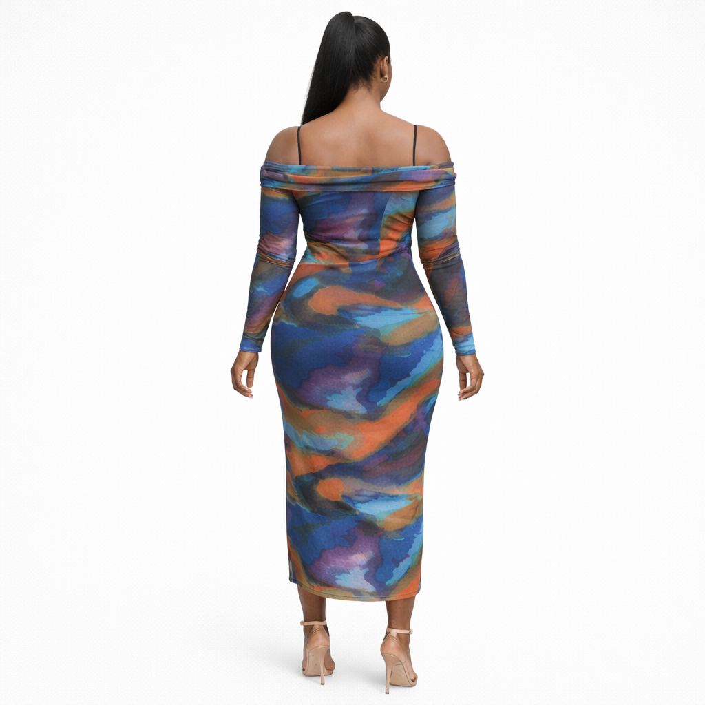 Quality Off Shoulder Multicolor Bodycon Midi Dress