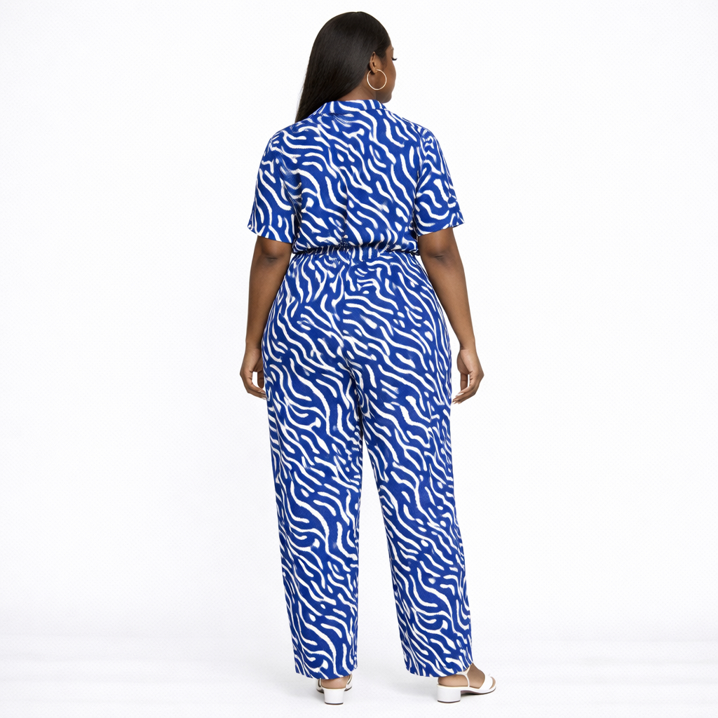 Blue and White Abstract Print Two Piece Outfit