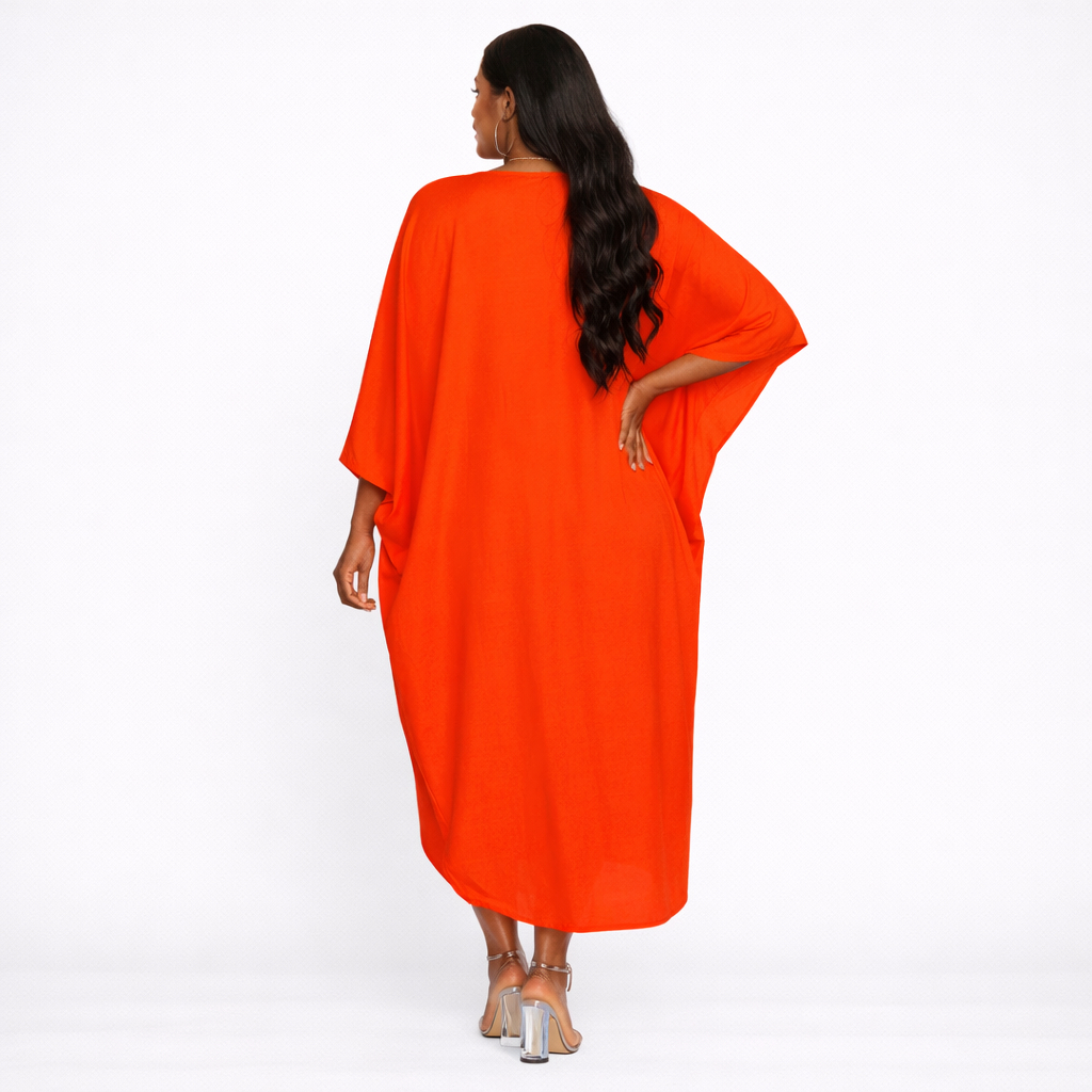 Bright Red Loose Fit Kaftan Maxi Dress