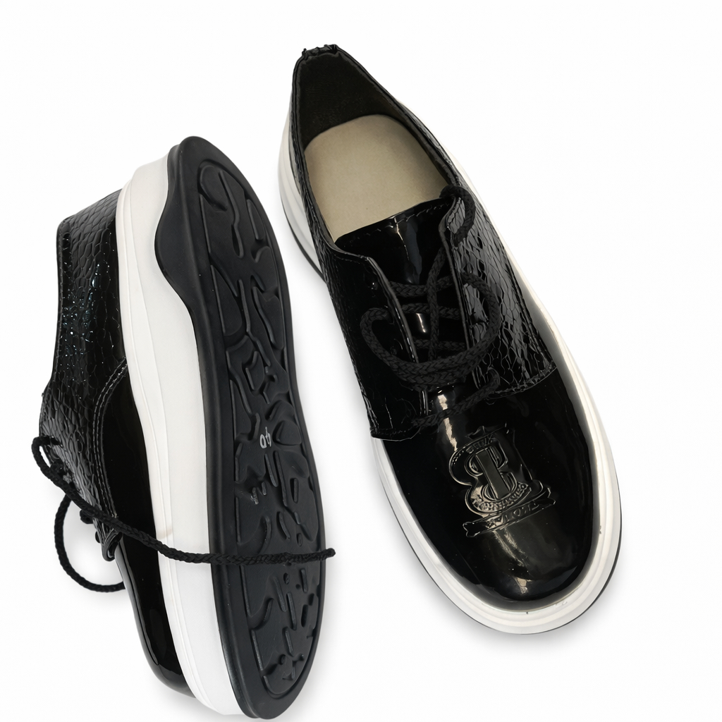 Midnight Croc Gloss Platform LaceUp Shoe