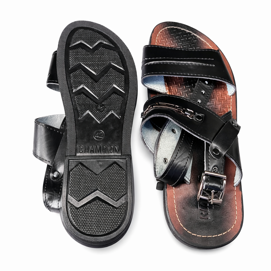 Mens Multi Strap Leather Sandals with Buckle Closure