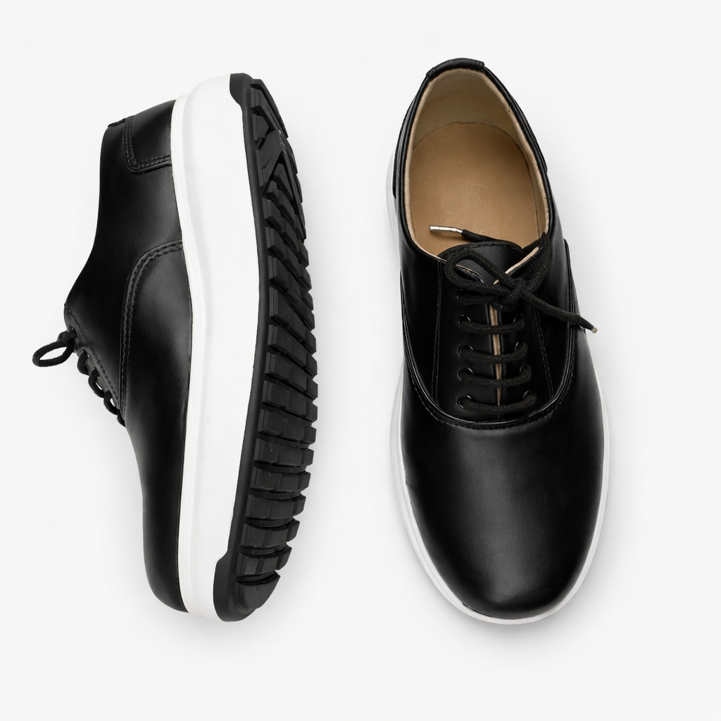 Quality Men Black Lace Up Casual Shoes with Thick Rubber Sole