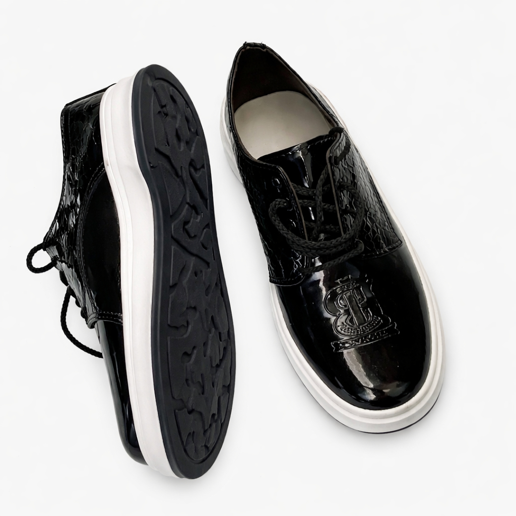 Men Glossy Textured Lace Up Platform Shoes