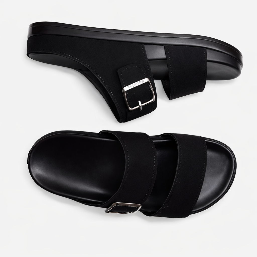 Mens Double Strap Slip On Sandals with Adjustable Buckle