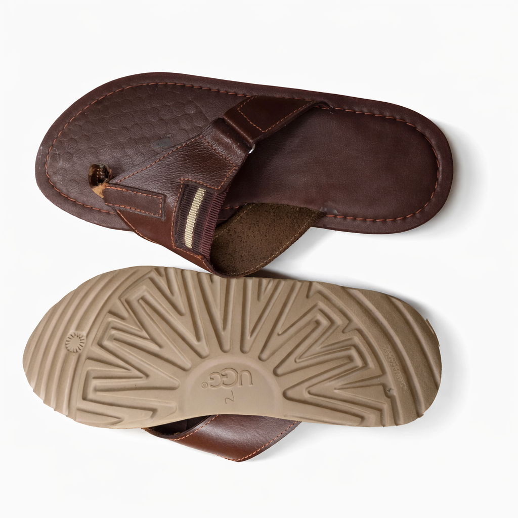 Mens Brown Leather Slip On Open Toe Sandals