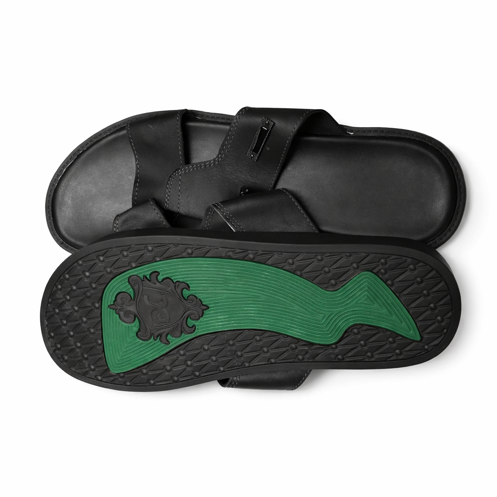 Mens Black Leather Slip On Sandals