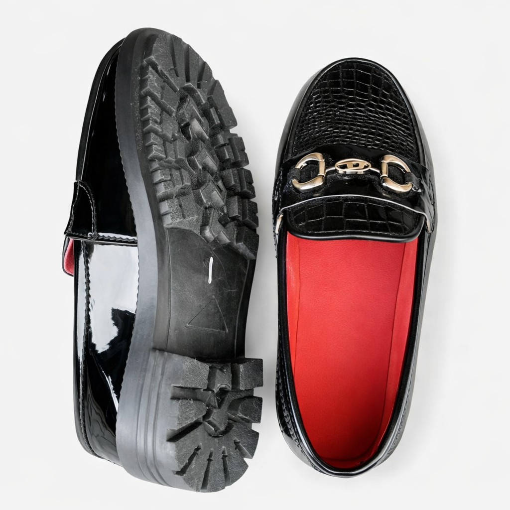 Mens Black Croc Texture Slip On Loafers