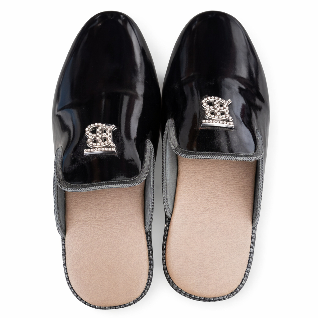 Mens Luxury Patent Leather Crown Half Shoes