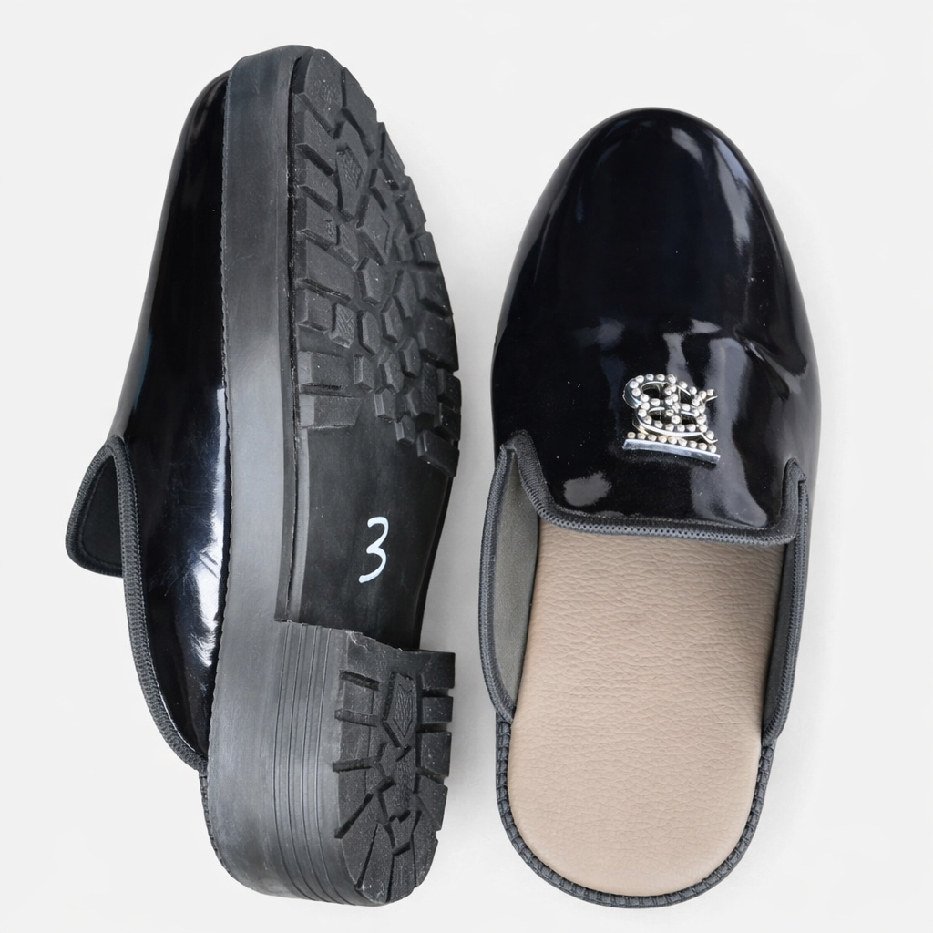 Mens Luxury Patent Leather Crown Half Shoes