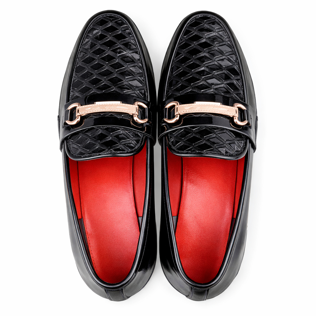 Men Glossy Patent Leather Horsebit Loafers