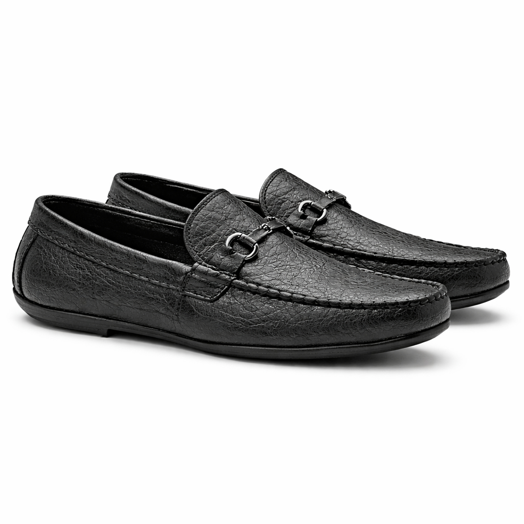 Men Black Textured Slip On Bit Loafers