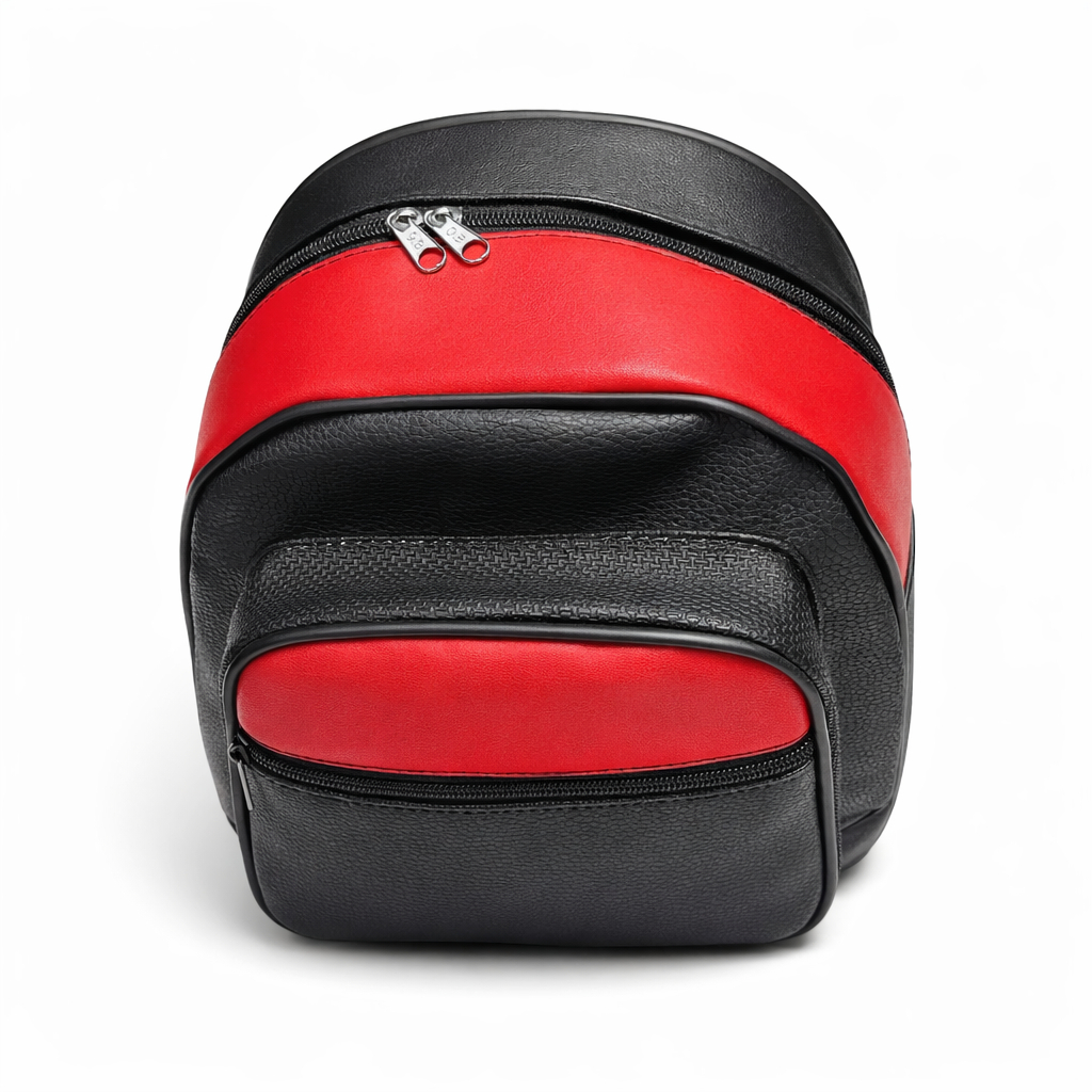 Two Tone PU Leather School Backpack with Front Zip Pockets