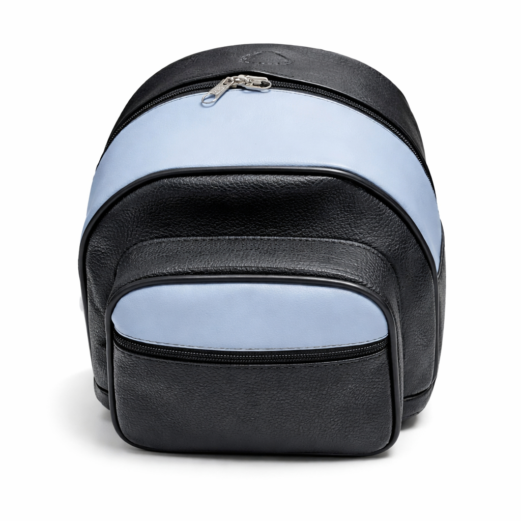 Two Tone PU Leather School Backpack with Front Zipper Pocket