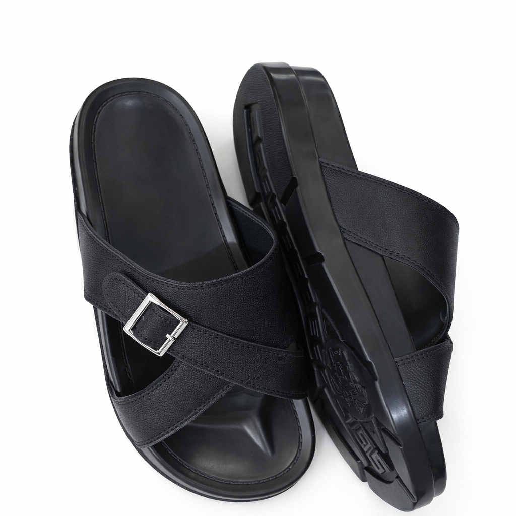 Black Adjustable Buckle Slide Sandals