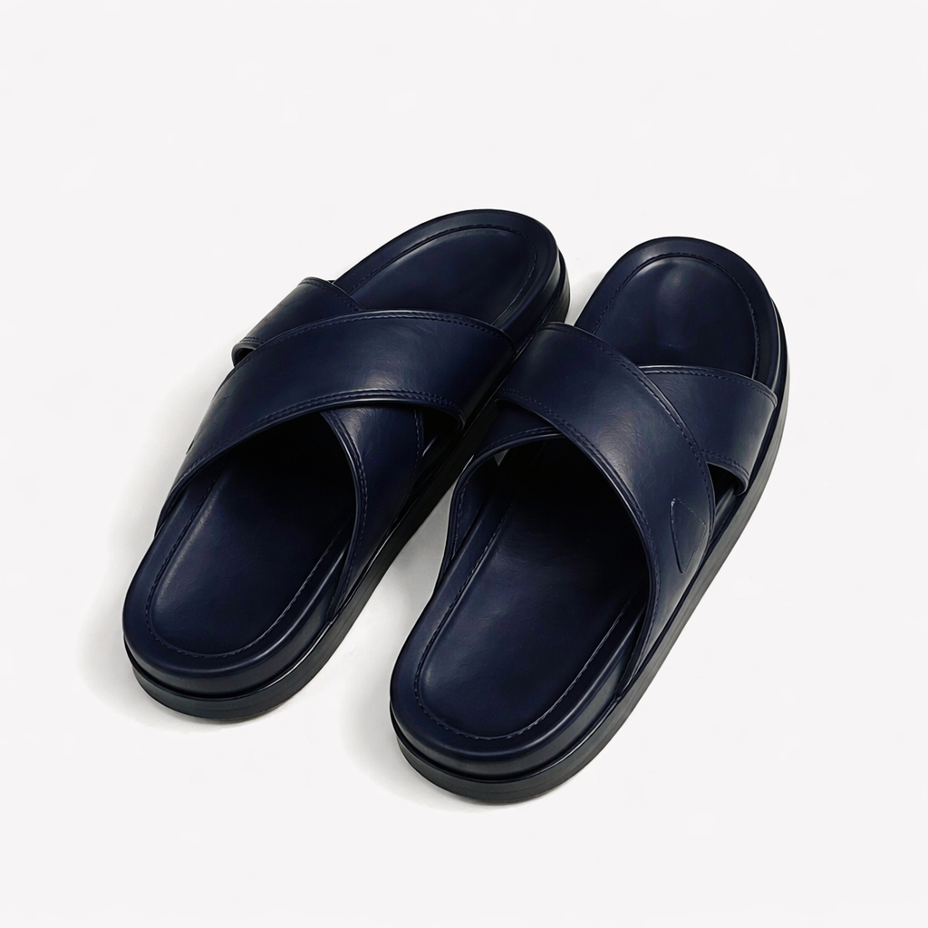 Midnight Luxe Cross Strap Slides