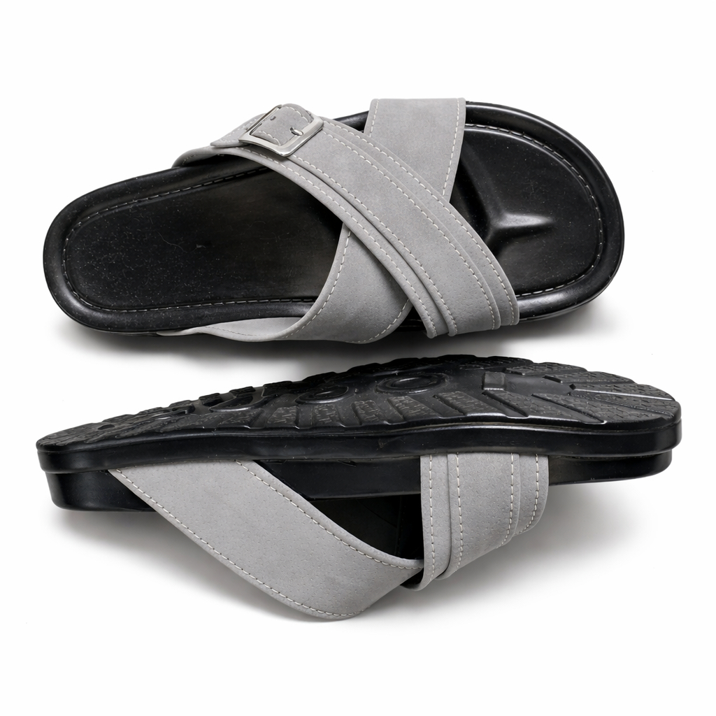 Urban Edge Grey Cross Strap Slides