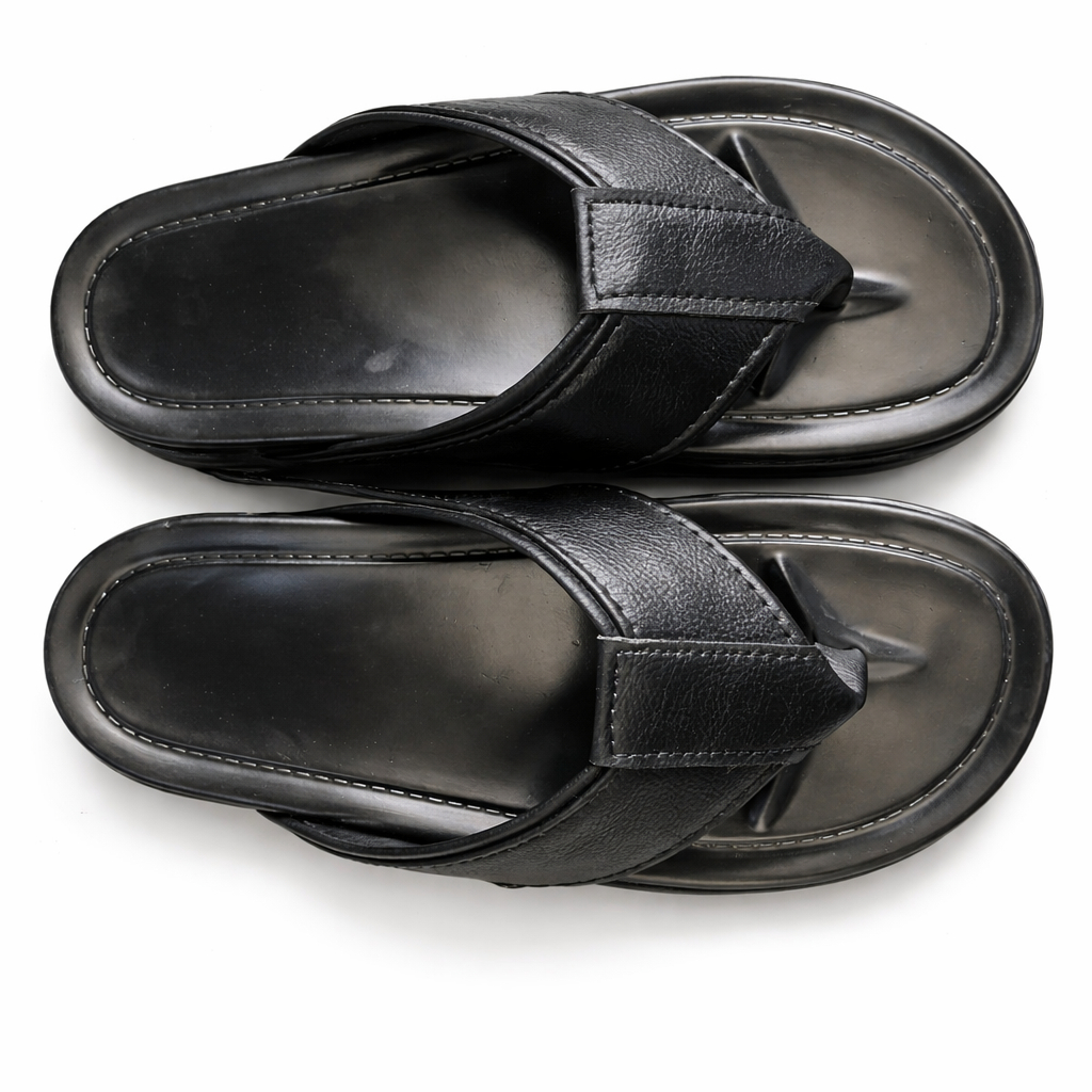 Signature Edge Men Black Leather Slippers