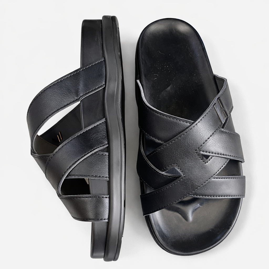 Elite Men Cross Strap Black Slippers