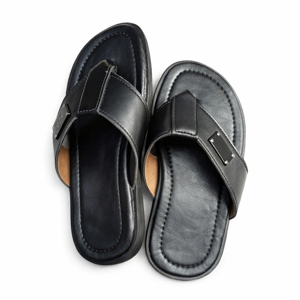 Quality Men Cushioned Cross Strap Slide Sandals Black