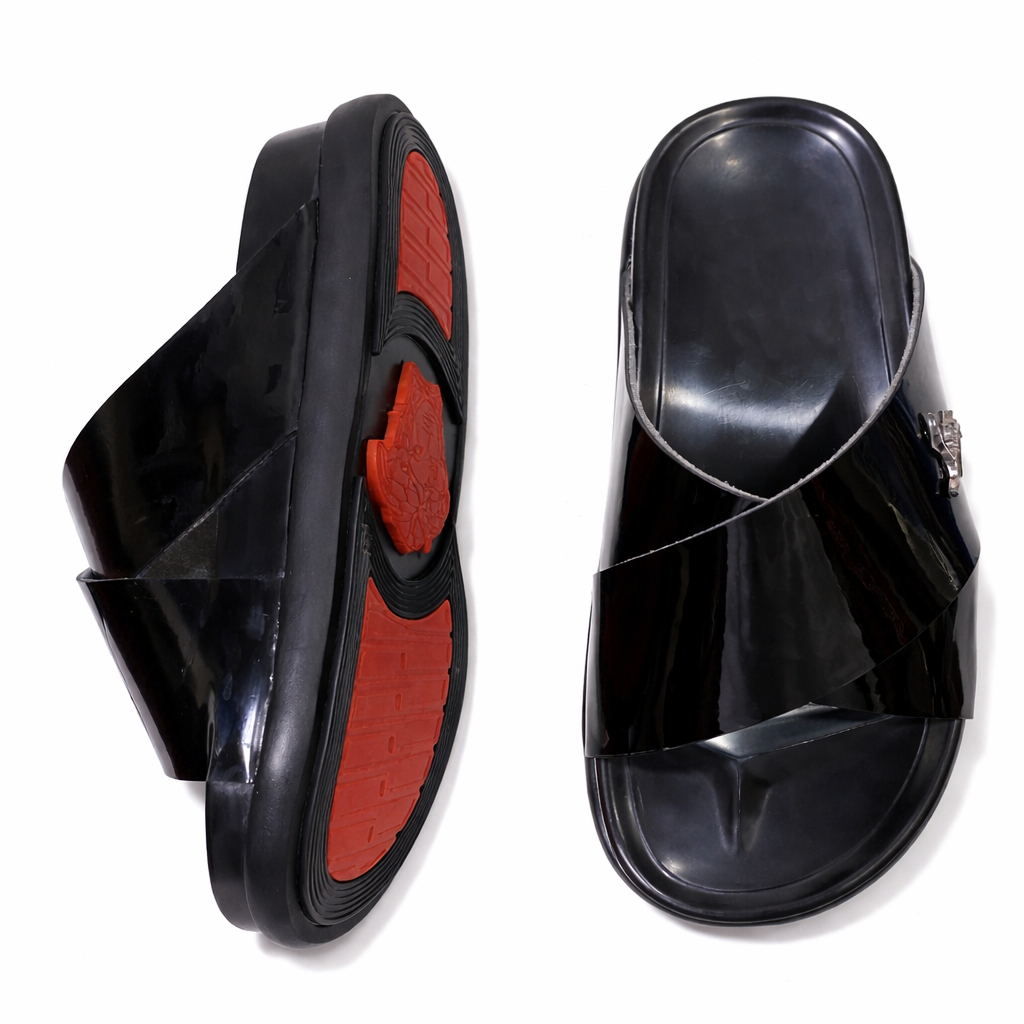 Trendy Men Glossy Slip On Slide Sandals with Cushioned Sole